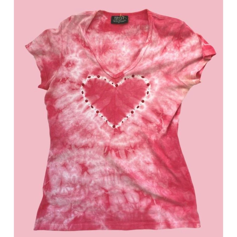 Y2K Pink Studded Tie-Dye Heart Top